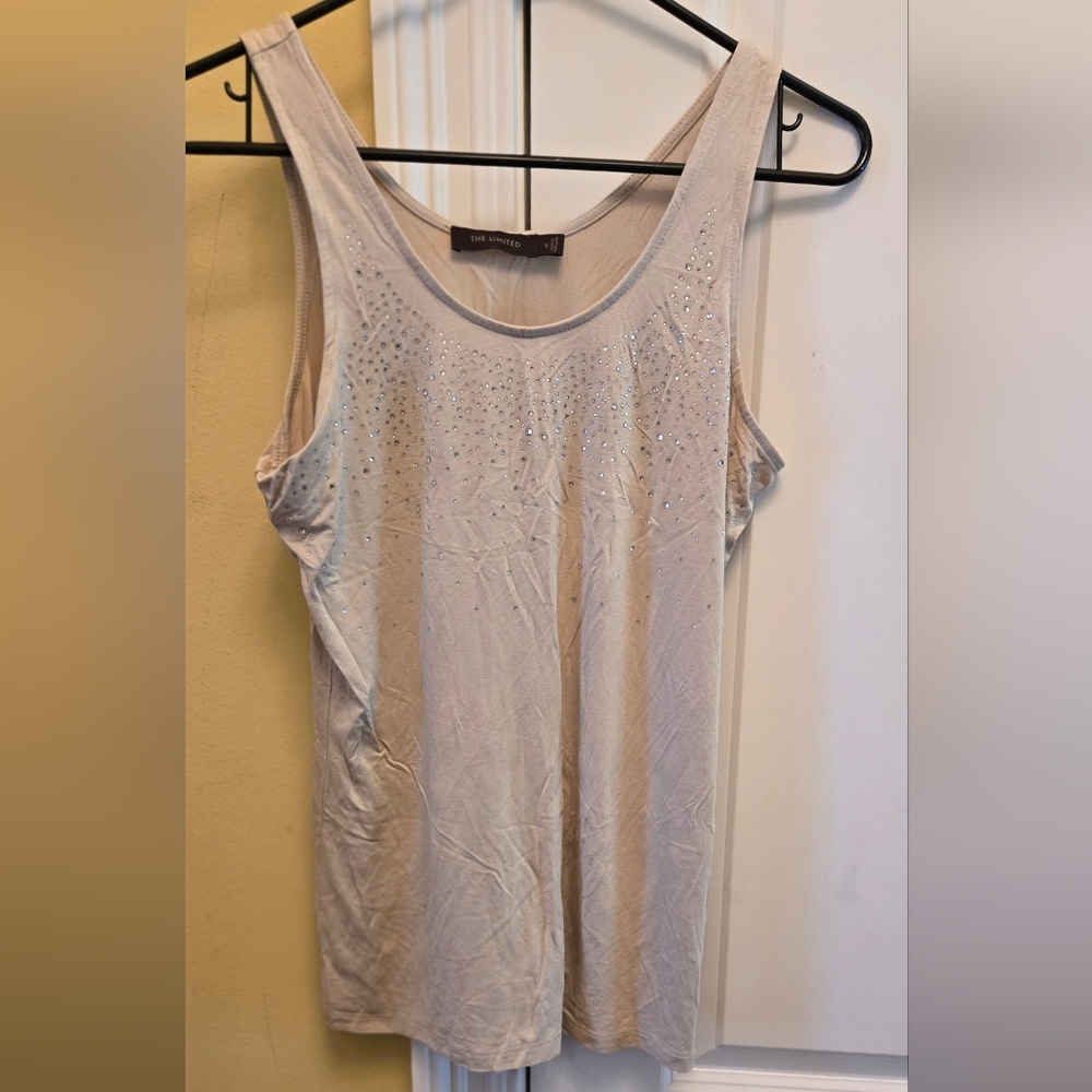The Limited Women's Tan Rhinestone Beige Tan Sleeveless Tank Top
